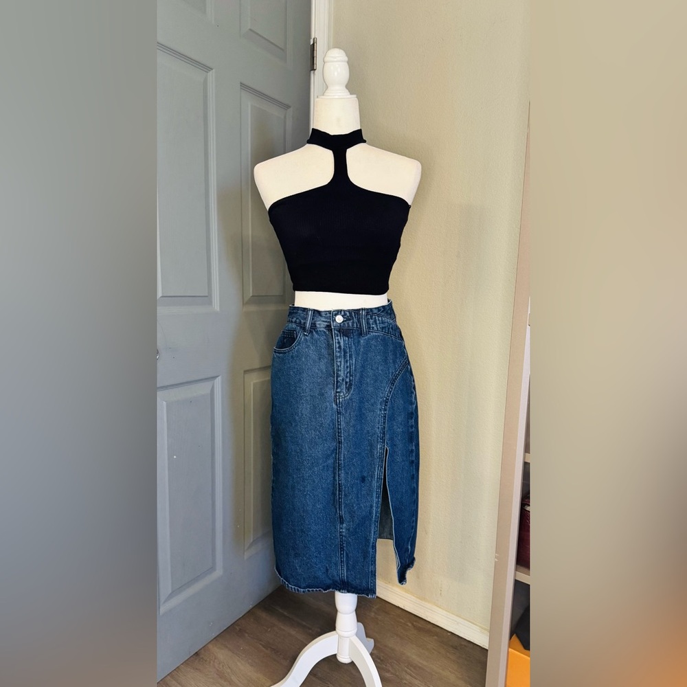 Denim Skirt with Slit